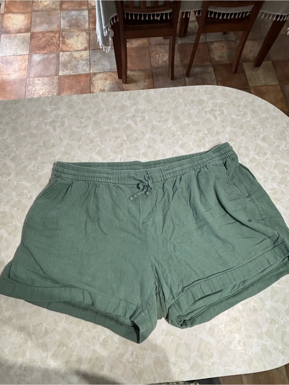 Old Navy Sage Green Drawstring Linen Shorts